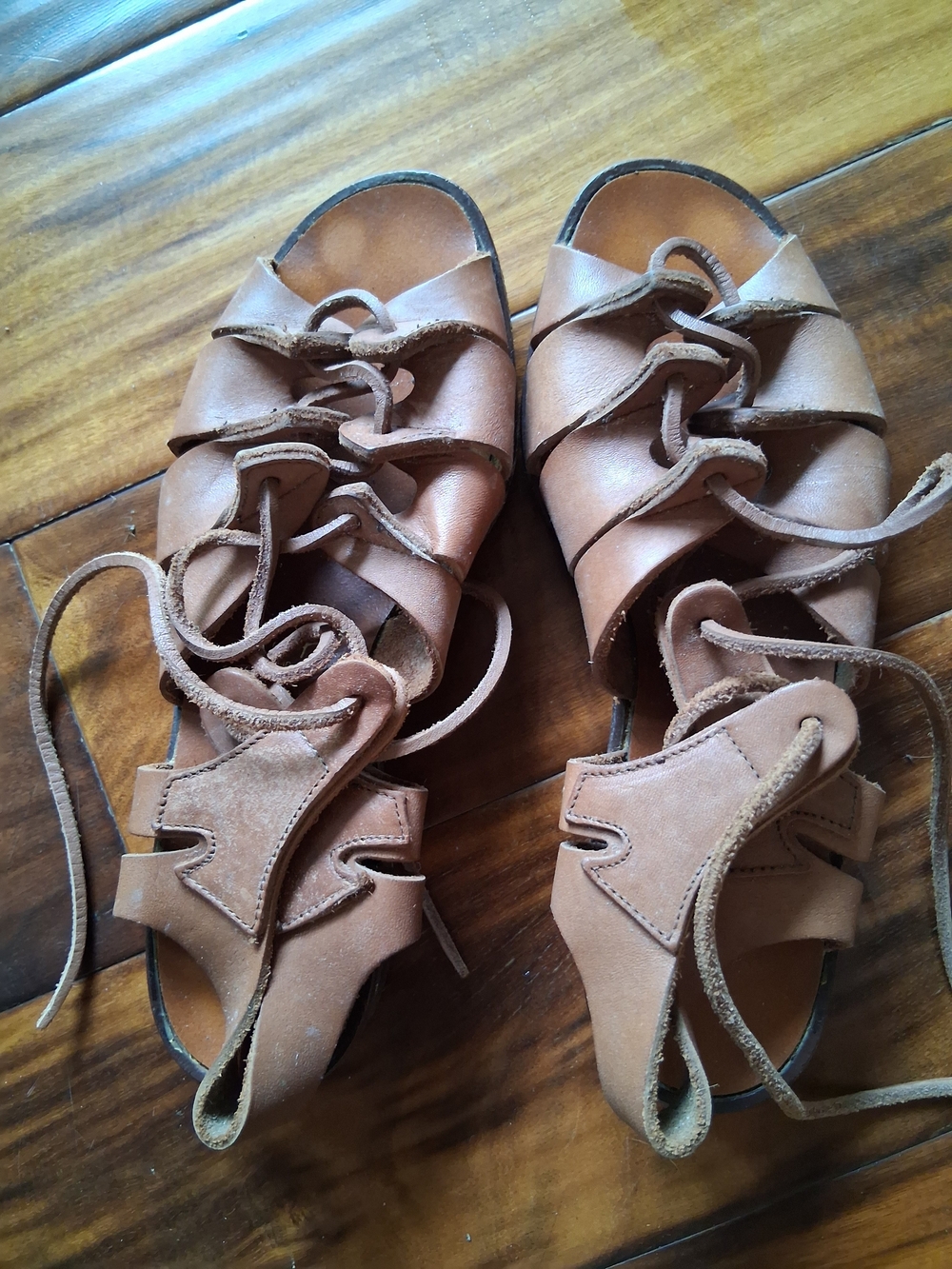 Pete Fox Vintage Leather Lace-Up Gladiator Sandals in Brown